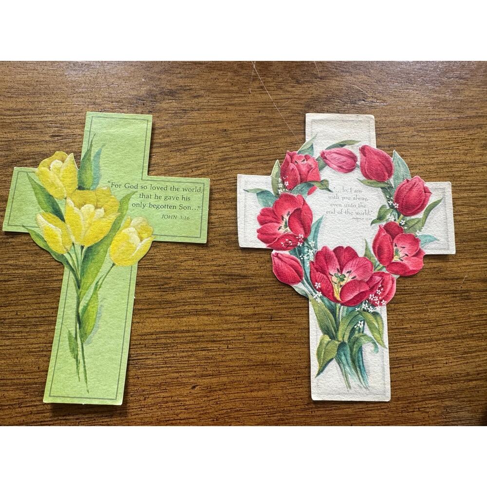 Vintage 1971 Hallmark Ambassador Die Cut Cross Cards Religious Ephemera Lot 2